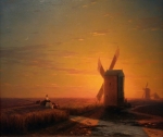 Ivan Aivazovsky - Windmills in Ukrainian Steppe at Sunset (1862). Oil on canvas.